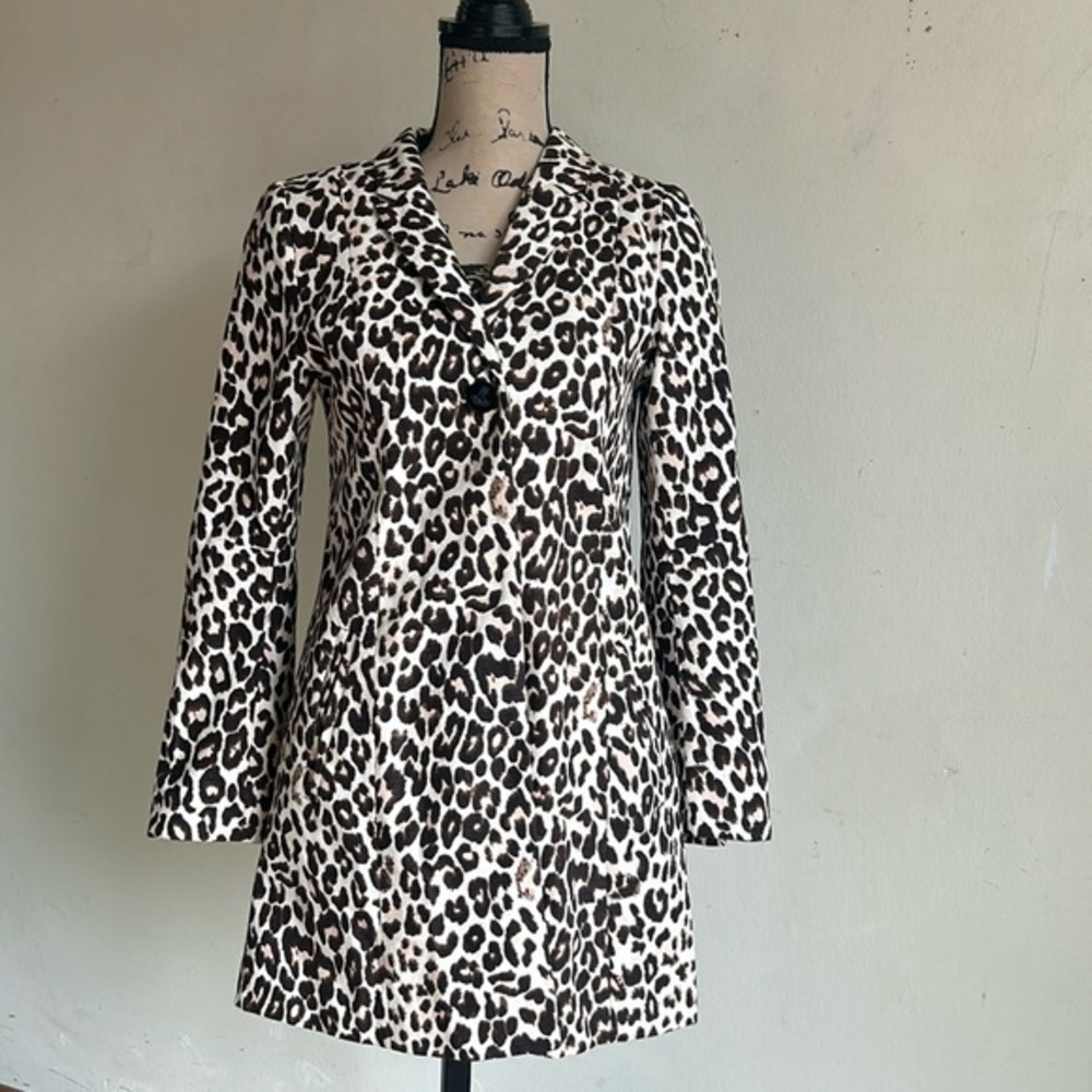 H&M Leopard Print Button-Up Coat in Black and White